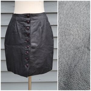 Vintage 90s y2k Bratz Black Leather Button Front High‎ Waisted Mini Skirt 10